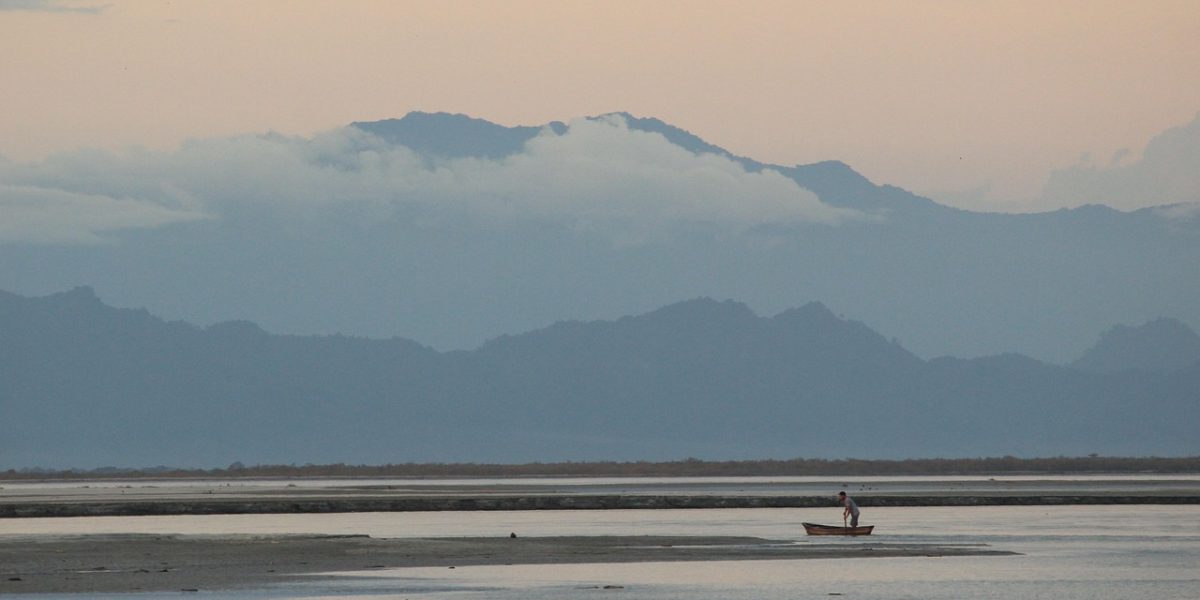 mountain, river, boat, man, clouds, brahmaputra, nature, arunachal mountain, dibrugarh, sunset